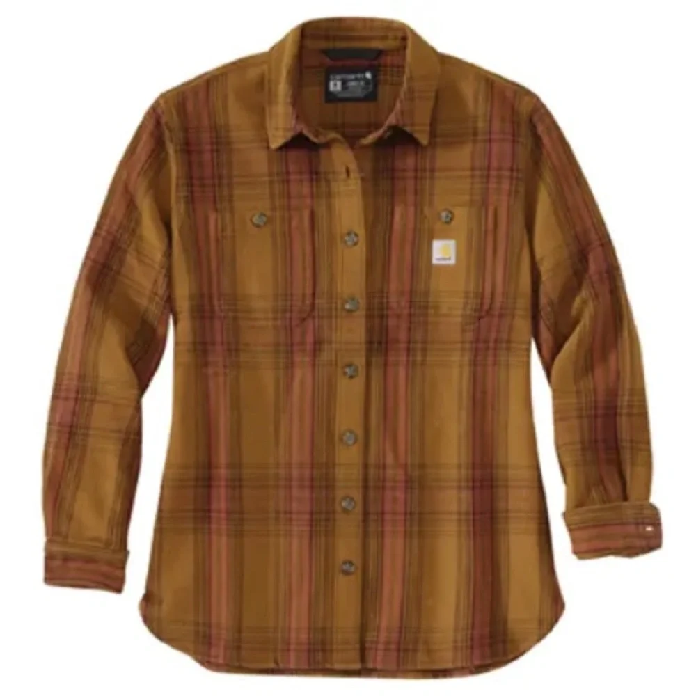 NWT - Carhartt, WOMEN'S LOOSE FIT HEAVYWEIGHT TWILL OVERSHIRT - Brown Plaid - Picture 1 of 4